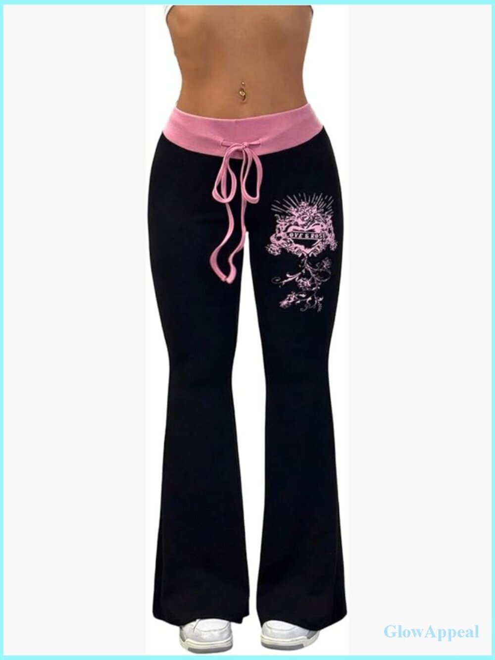 Low Rise Flare Yoga Pants with Drawstring Stretchy Bell Bottom Y2K Gothic Pants